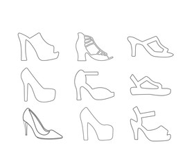 Woman High Heel Shoes Line Icon Set