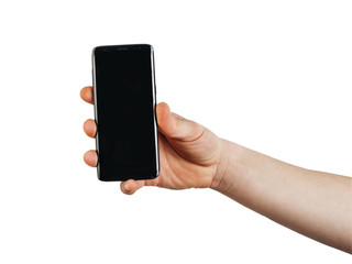 Phone in hand on a white background