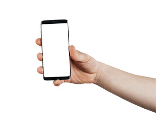 Phone in hand on a white background