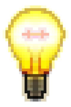 Pixel art: a shiny lightbulb.
