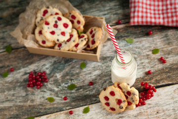 Homemade cookies with guelder rose berries and chocolate chips