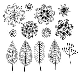 Doodles vector elements flower leaf