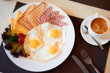 Breakfast, toast and eggs