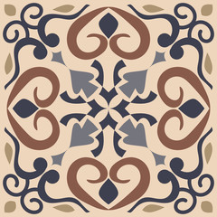 Vector ornament for ceramic tile. Portuguese azulejos decorative pattern
