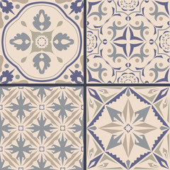 Vector set of ornaments for ceramic tile. Portuguese azulejos decorative patterns