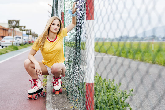 Casual blond girl on street