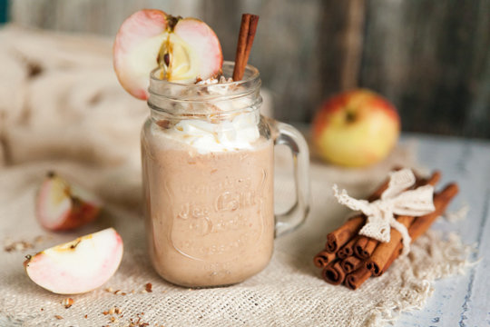 Healthy smoothie Apple Pie with nuts and autumn spices