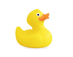 Yellow rubber duck isolated over white background