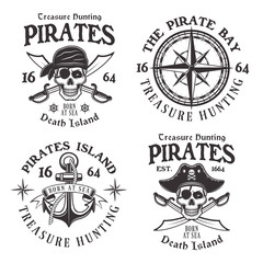 Obraz premium Set of four pirates vintage vector emblems, labels
