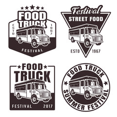Food truck set of four black vector emblems © Flat_Enot