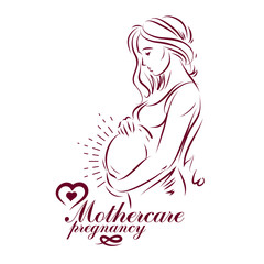 Pregnant female beautiful body outline, mother-to-be drawn vector illustration. Maternity ward marketing poster