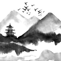 Watercolor chinese landscape
