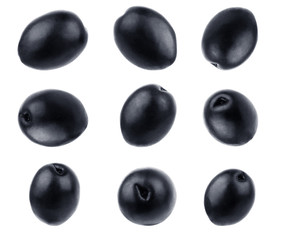 Black olives set isolated. Clipping Path
