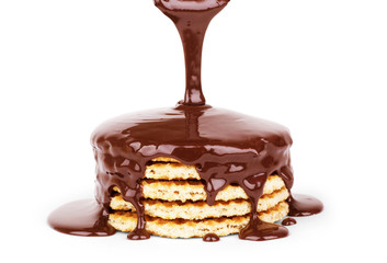 chocolate poured on Tasty waffles