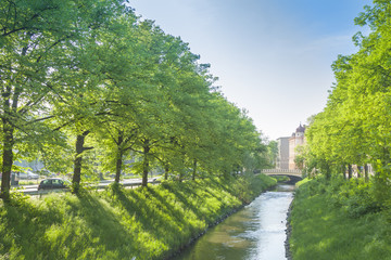 Poland, Silesia, Gliwice, River Klodnica in the City Centre