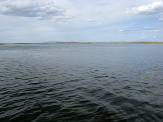 deserted beach lake, summer sky, nature, blue cloud,
