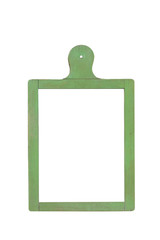 ..Bulletin board in the form of a kitchen board green on an isolated white background.Copy space