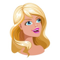 Beautiful cartoon girl with big blue eyes and blonde hair