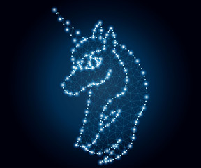 unicorn head polygon blue stars 1