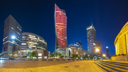 modern skyscrapers in the center of the Polish capital, Warsaw.