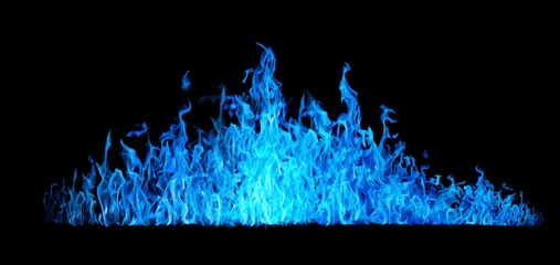 Cercles muraux Flamme long bright blue flame isolated on black