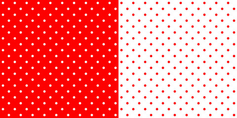 Bright red and white retro design polka dots background pattern, two inverted tiles © MichaelJBerlin