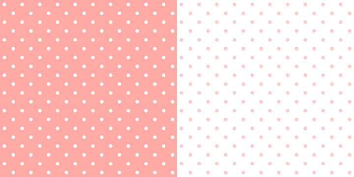 Pastel pink retro design polka dots background pattern, two inverted tiles