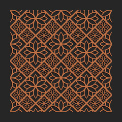 Laser cutting interior panel. Woodcut vector trellis design. Plywood lasercut floral tiles. Square seamless patterns for printing, engraving, paper cut. Stencil lattice ornament.
