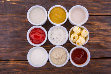 Sauce cheese, sauce mustard, butter, sour cream sauce, ketchup, horse-radish, mayonnaise