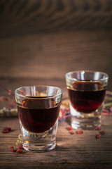 Herbal bitter liqueur with different natural ingredients.