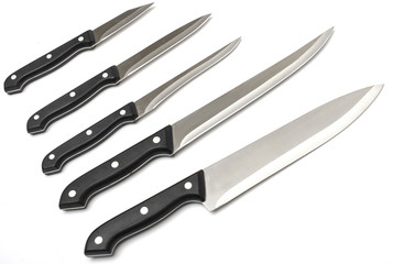 set of different knives isolated on white