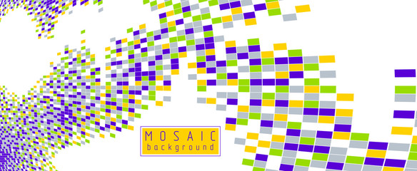 Dimensional vector design of great artistic mosaic square tiles, 3d abstract background as template with copy space for title and text. Usable for brochure, magazine, ad, banner, poster.