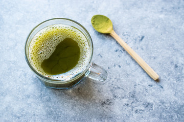 Hot Organic Green Matcha Tea in Glass.