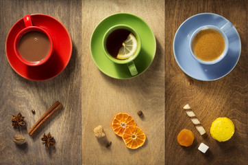 cup of coffee, tea and cacao
