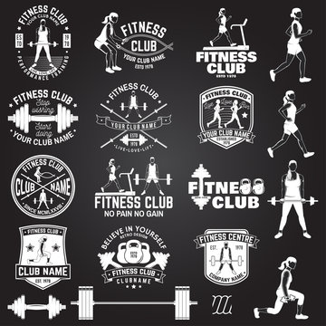 Fitness club badges. Vector. For fitness centers emblems, gym signs and others.