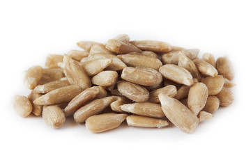 Shelled sunflower seeds (kernels only) isolated on white background