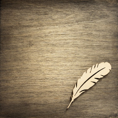 feather pen toy at plywood background