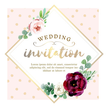 Pink  And Gold Watercolor Floral Background