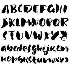 Grunge distress font. Modern dry brush ink letters. Handwritten alphabet. Vector illustration.