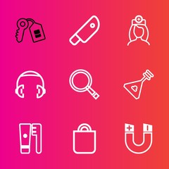 Premium set with outline vector icons. Such as healthcare, equipment, search, bag, medical, security, people, cut, black, folk, hygiene, magnetic, present, lock, doctor, meat, safe, sound, field, gift