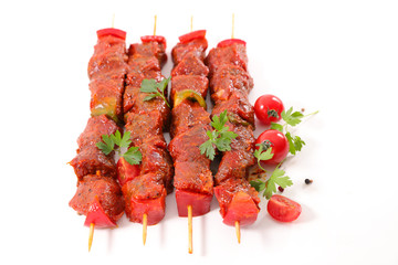 beef skewer marinated on white background
