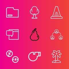 Premium set with outline vector icons. Such as fruit, structure, file, nature, organic, finance, whistle, referee, fresh, company, business, forest, summer, concept, chat, food, document, pine, ladder