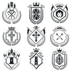 Classy emblems, vector heraldic Coat of Arms. Vintage design elements collection.