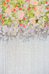wedding flower decoration, flower backdrop background, rose wall, white rose,  colorful background, fresh rose