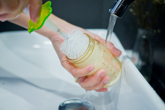 Washing Bottle Of Milk  For Baby, Clean Bottle Milk