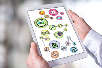 Business connection concept on a tablet