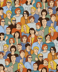 Happy like adult big group casual people seamless pattern