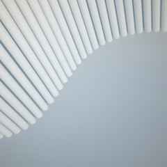 3d illustration. White background with three-dimensional forms of vertical cylinder arranged on a curved line. Render. Place for text.