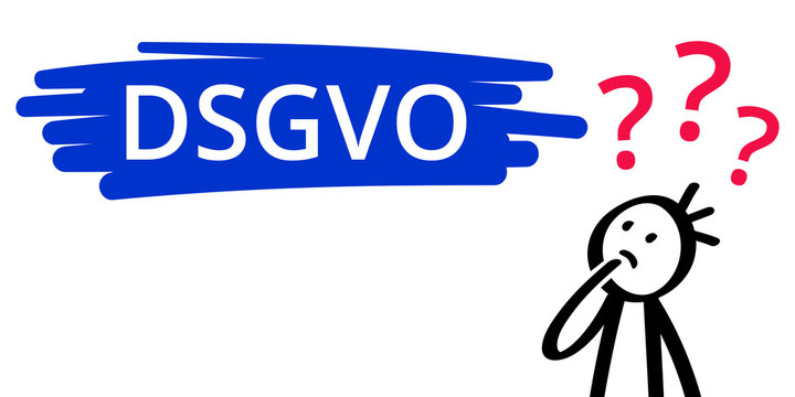 DSGVO, Datenschutzgrundverordnung, Strichm&auml;nnchen, Fragezeichen, Mann hat viele Fragen, ahnungslos 