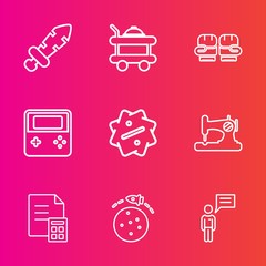 Premium set with outline vector icons. Such as sign, bed, weapon, competition, chat, rocket, ancient, banking, white, steel, business, discount, web, battle, service, person, glove, sale, antique, war